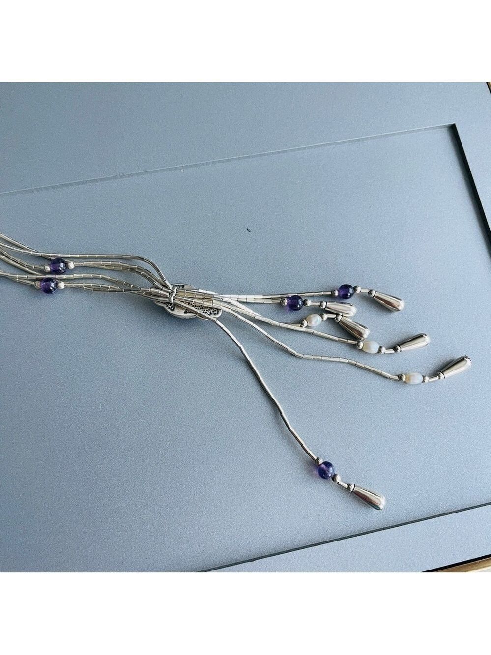 Carolyn Pollack QT Amethyst Pearl Liquid Sterling Silver Strands Lariat … - Picture 6 of 8